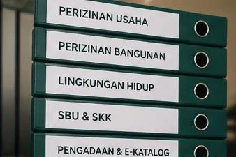 Arsip perizinan usaha, bangunan, lingkungan, SBU dan SKK